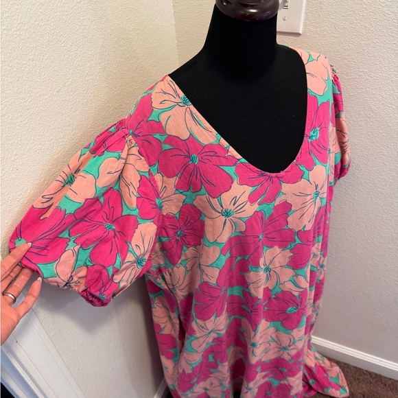 Oh Joy! The Odell Julia Linen Pink Floral Maxi Dress Puff Sleeve Anthro PLUS 2X - Picture 3 of 11